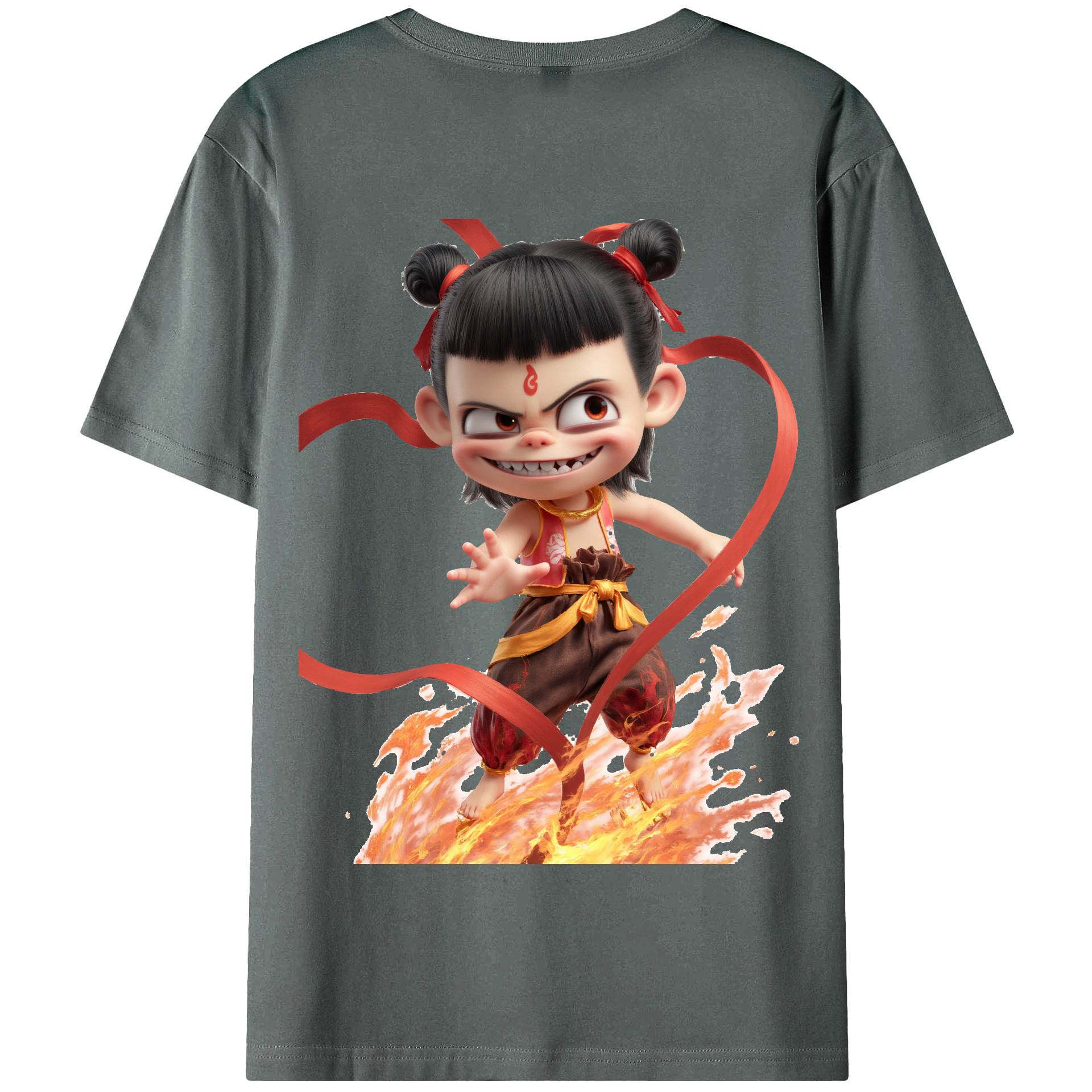 （画像用） Ne Zha 2 ナタ 魔童の大暴れ 綿100％半袖Tシャツ（背面プリント）